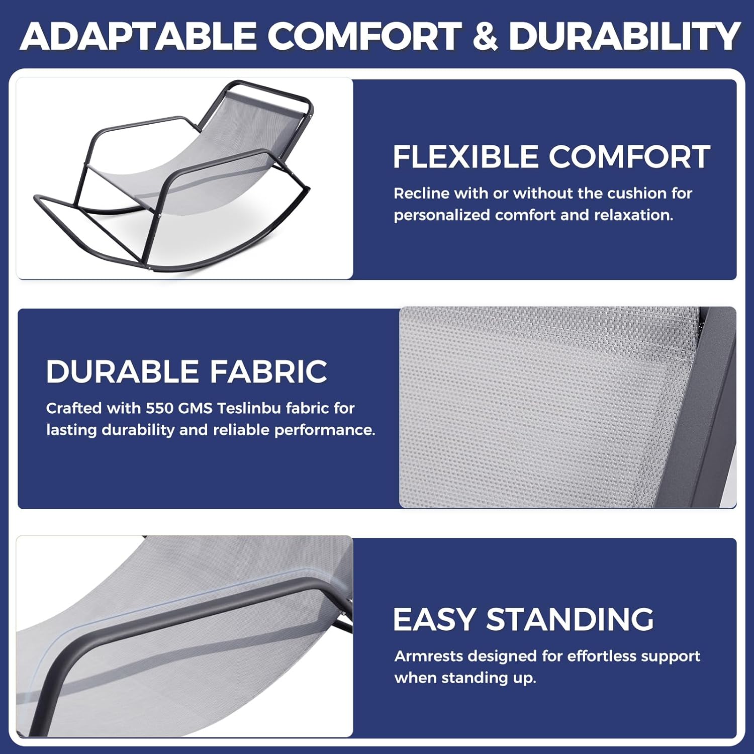 Oversized Indoor Outdoor Lounge Royal Rocking Chair with Armrest Footrest for Napping Relaxing, Heavy Duty Patio Reclining Papasan Rocker Chair