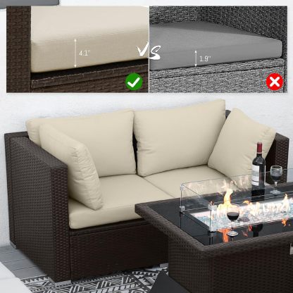 1 Piece PE Rattan Patio Furniture Corner Sofa with Thick Cushions Outdoor Wicker Seating