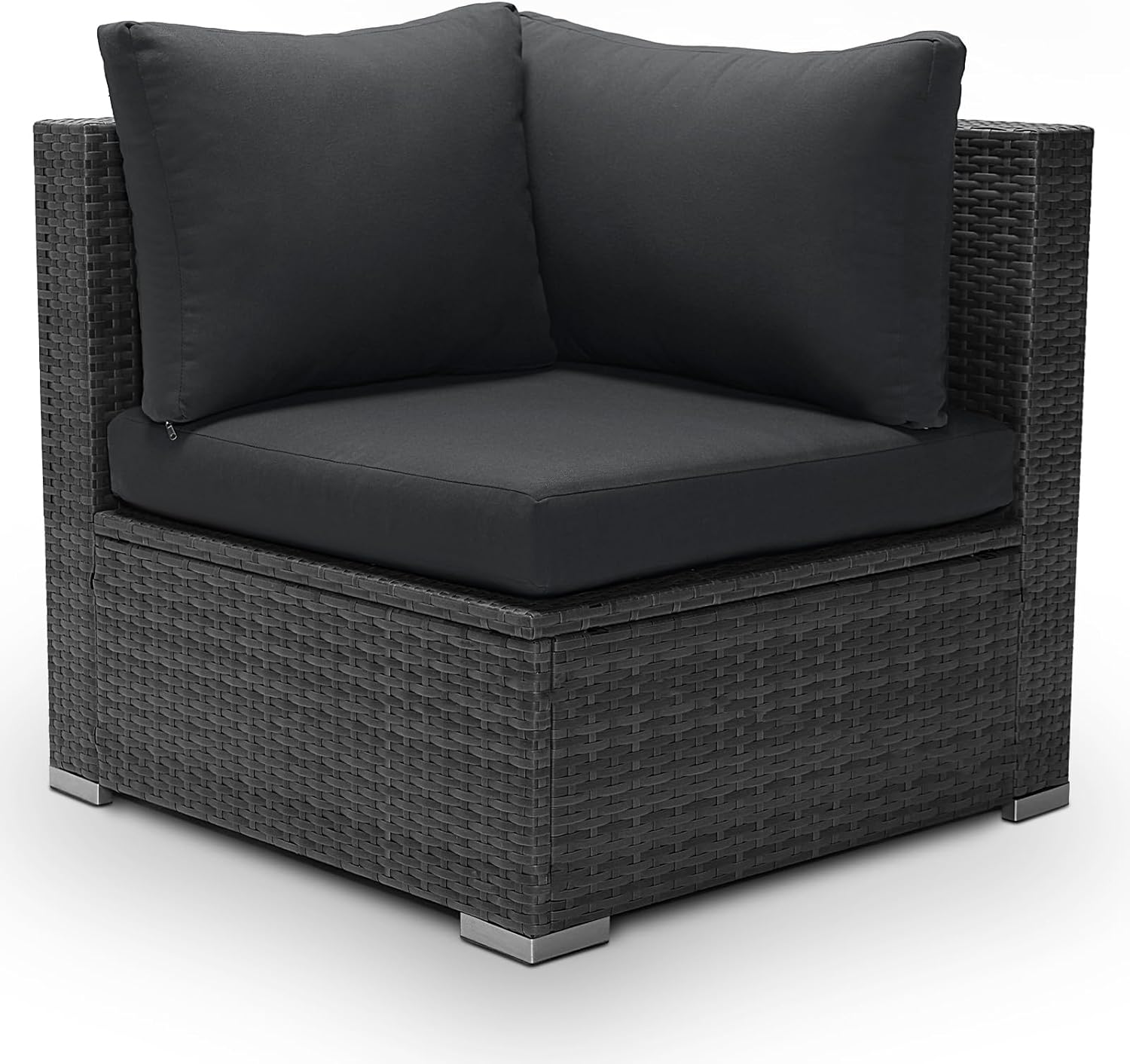 1 Piece PE Rattan Patio Furniture Corner Sofa with Thick Cushions Outdoor Wicker Seating
