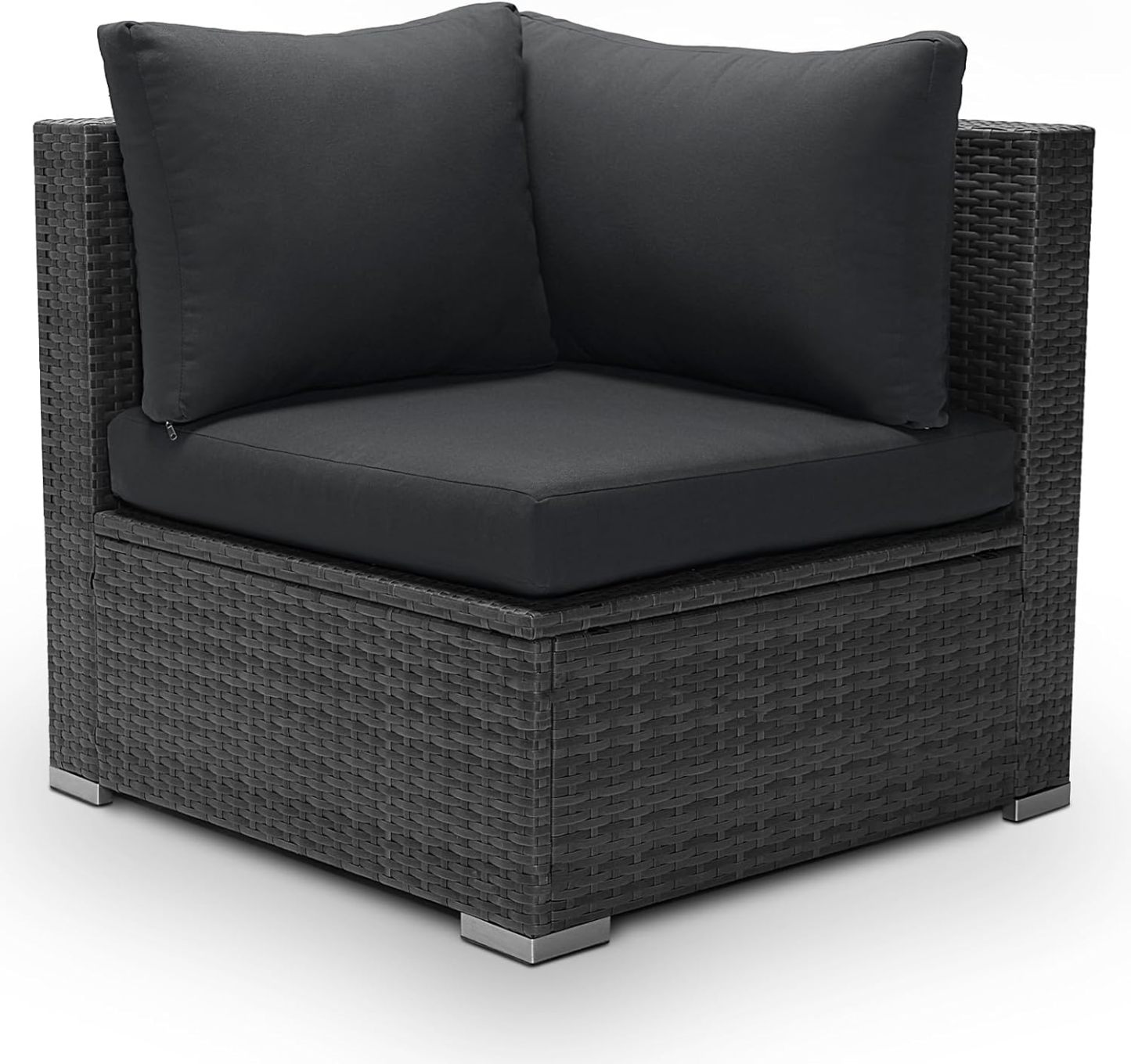 1 Piece PE Rattan Patio Furniture Corner Sofa with Thick Cushions Outdoor Wicker Seating
