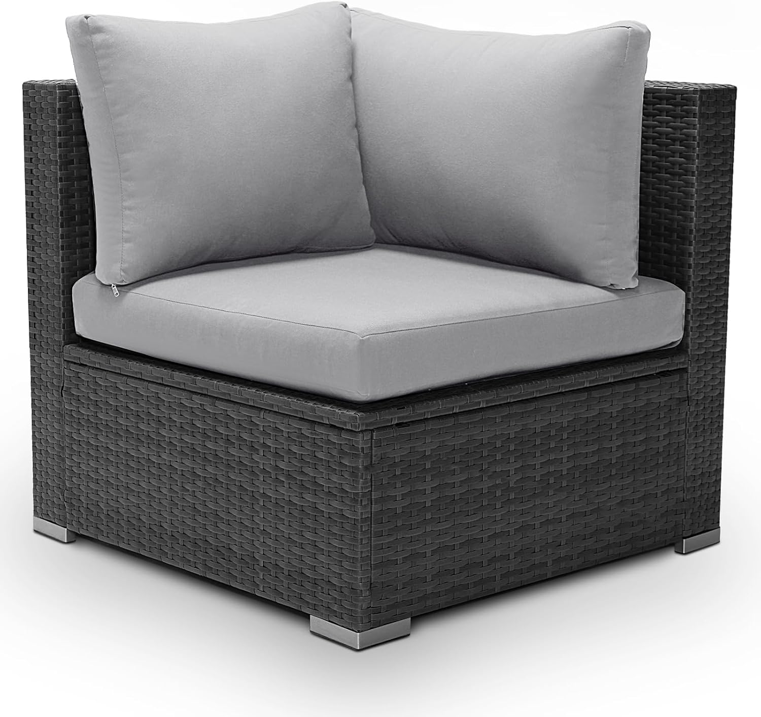 1 Piece PE Rattan Patio Furniture Corner Sofa with Thick Cushions Outdoor Wicker Seating