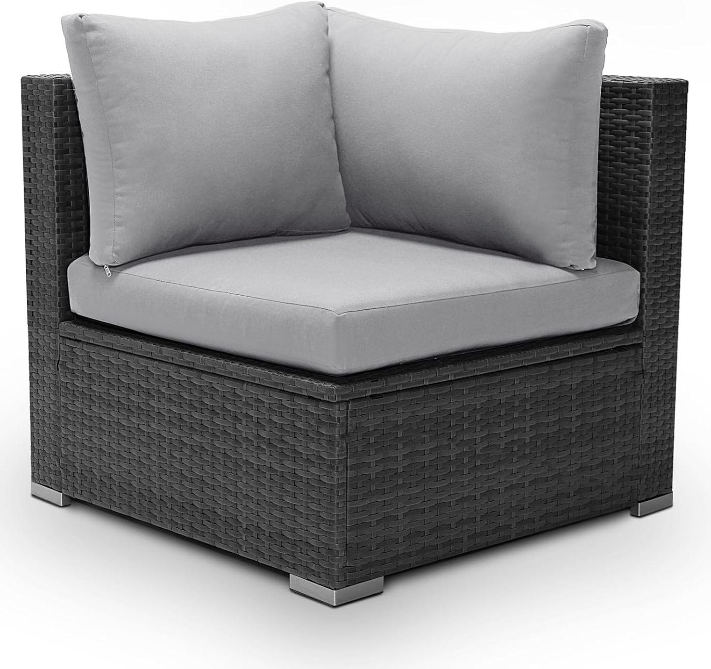 1 Piece PE Rattan Patio Furniture Corner Sofa with Thick Cushions Outdoor Wicker Seating