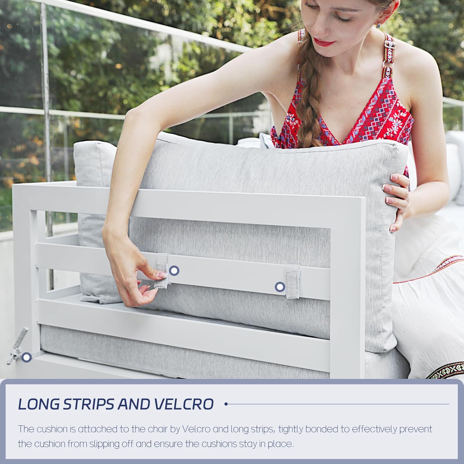 8 Pcs White Aluminum Patio Furniture Set with Fire Pit Table & Light Gray Cushion, Large Modern Outdoor Modular Sectional Sofa