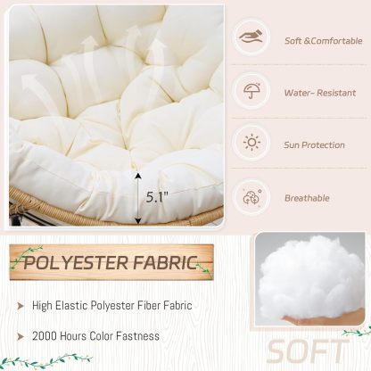 2 PCS Rocking Egg Chair Indoor Outdoor, Wicker Rattan Rocking Papasan Chairs with Thick Cushion, 450 Lbs Extra Wide Patio Rocker, Outdoor Furniture for Balcony