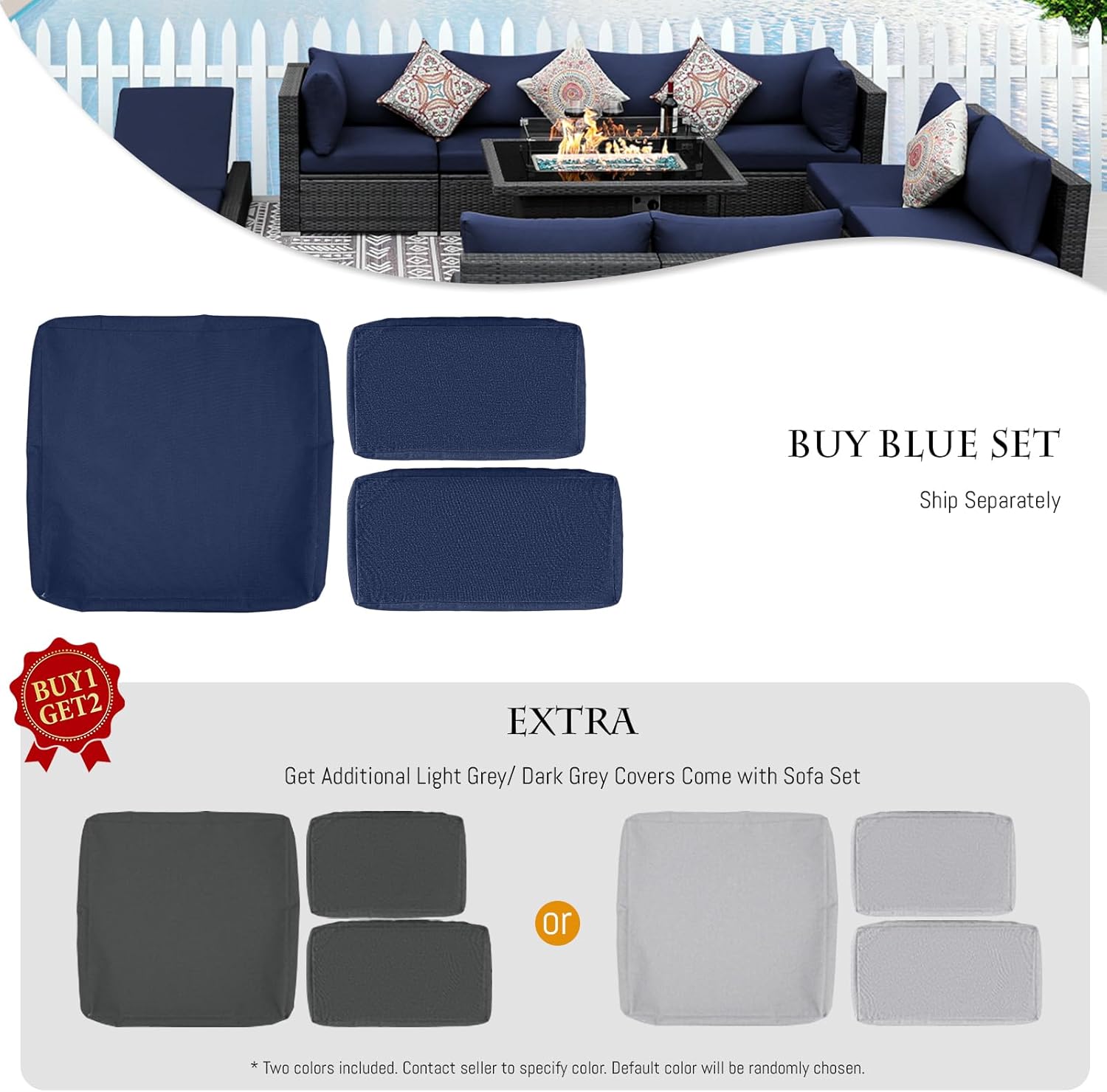 7 Piece High Back Outdoor Sectional Set with Fire Pit Table, Wicker Patio Furniture Set Weather-Resistant