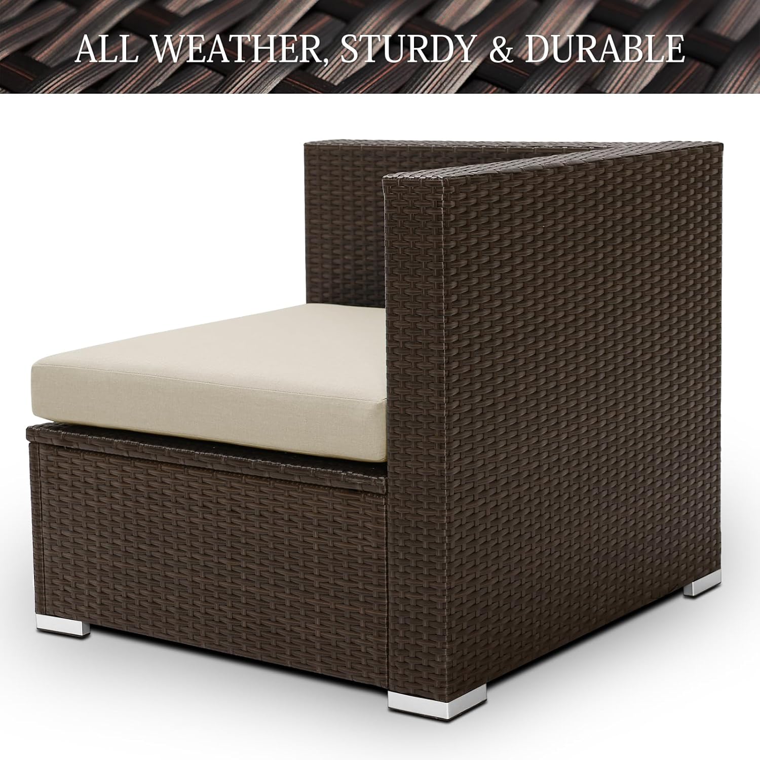 1 Piece PE Rattan Patio Furniture Corner Sofa with Thick Cushions Outdoor Wicker Seating