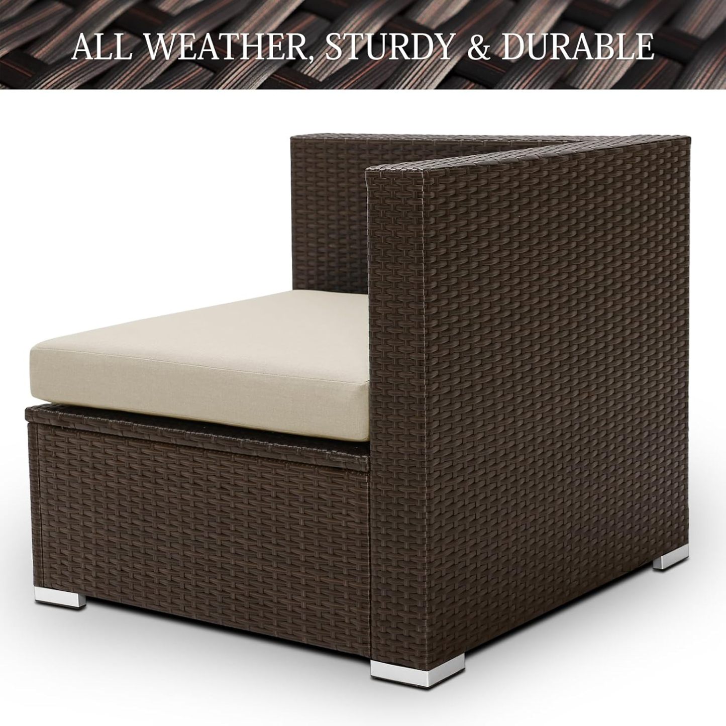 1 Piece PE Rattan Patio Furniture Corner Sofa with Thick Cushions Outdoor Wicker Seating