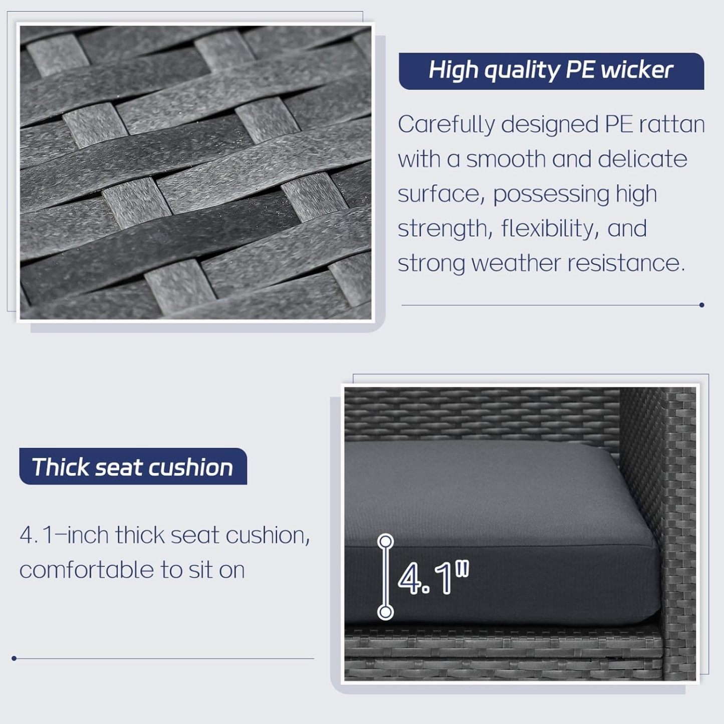 9 Piece High Back Grey Wicker Patio Furniture Set with Propane/Gas Fire Pit Table, Comfy Deep Wide Seat Outdoor Sectional Sofa