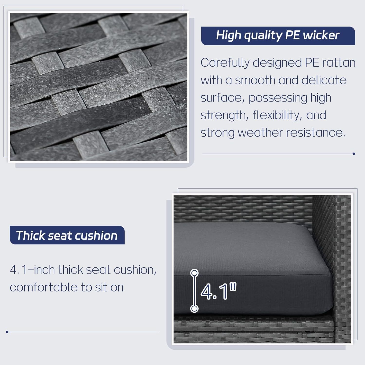 9 Piece High Back Grey Wicker Patio Furniture Set with Propane/Gas Fire Pit Table, Comfy Deep Wide Seat Outdoor Sectional Sofa