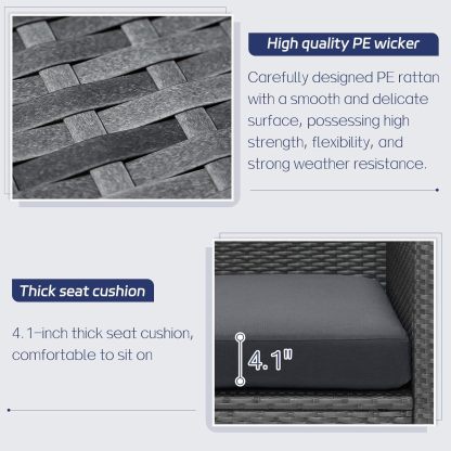 9 Piece High Back Grey Wicker Patio Furniture Set with Propane/Gas Fire Pit Table, Comfy Deep Wide Seat Outdoor Sectional Sofa