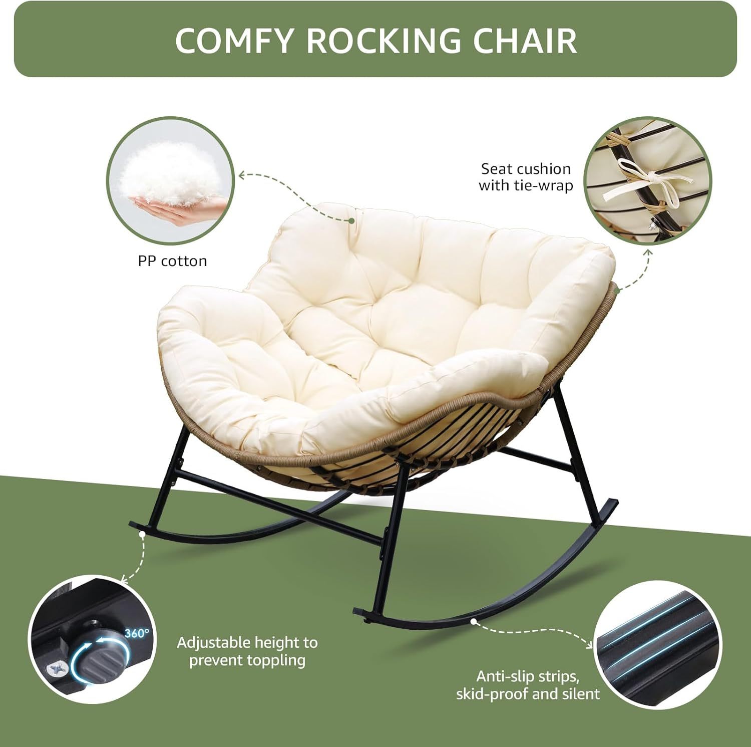 Beige Boho Outdoor Patio Furniture Sets with 2 PE Wicker Chairs, 2 Ottomans and 1 Side Table, Small Conversation Sectional Chair Sets for Backyard