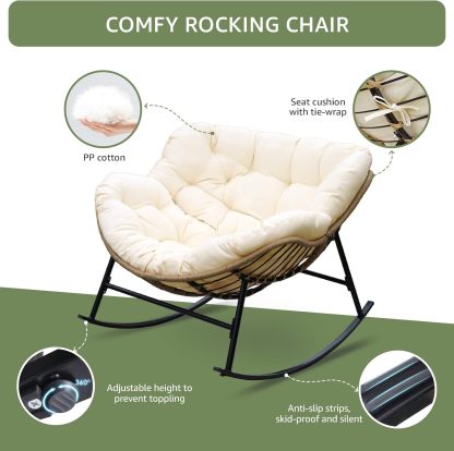 Beige Boho Outdoor Patio Furniture Sets with 2 PE Wicker Chairs, 2 Ottomans and 1 Side Table, Small Conversation Sectional Chair Sets for Backyard