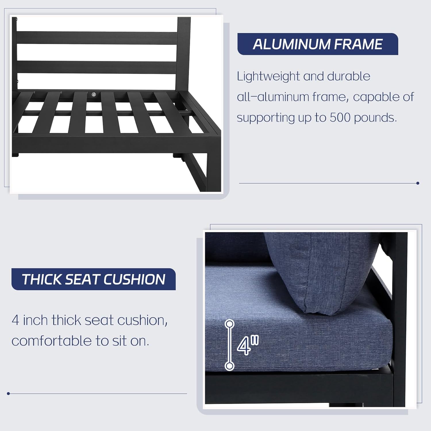 9 Piece Extra Large Luxurious Aluminum Outdoor Sectional Seating with Sun Lounger, All Weather Modular Patio Furniture Set, 500 lbs Heavy Duty Conversation Sofa