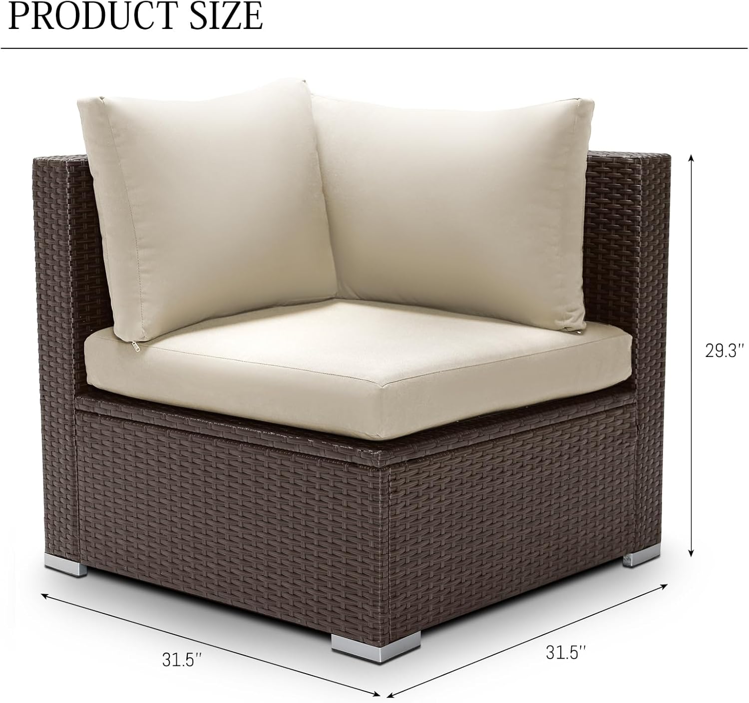 1 Piece PE Rattan Patio Furniture Corner Sofa with Thick Cushions Outdoor Wicker Seating