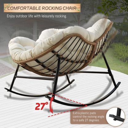 2 PCS Rocking Egg Chair Indoor Outdoor, Wicker Rattan Rocking Papasan Chairs with Thick Cushion, 450 Lbs Extra Wide Patio Rocker, Outdoor Furniture for Balcony