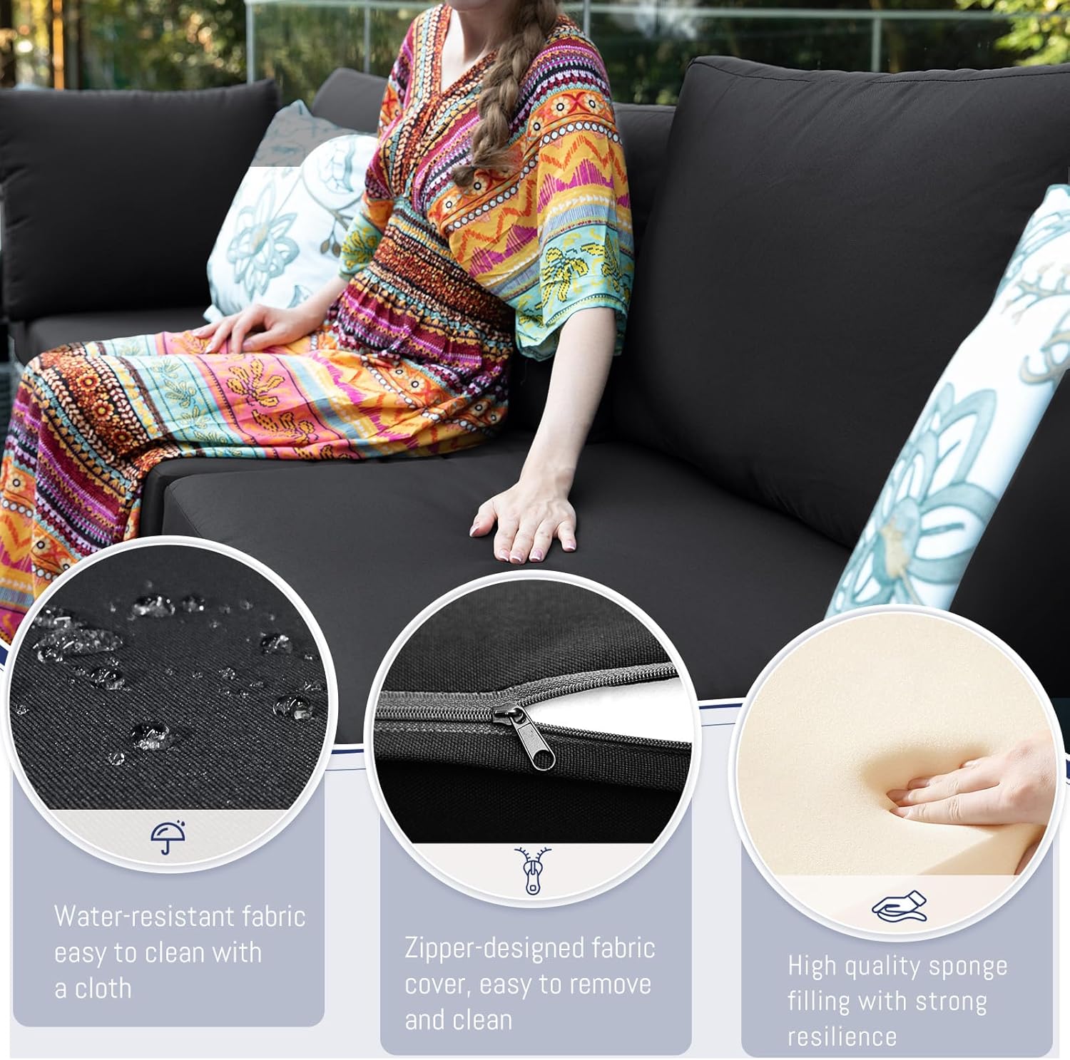 13 Piece High Back Grey Rattan Patio Set with Propane/Gas Firepit Table, Modern Extra Large Outdoor Furniture Wide Deep Seating Set