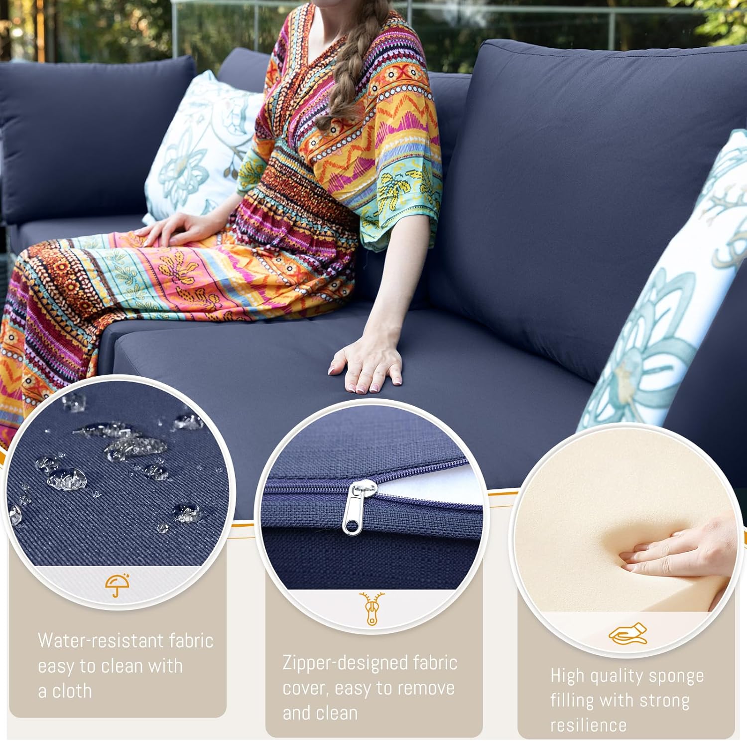 13 Piece High Back Wicker Patio Furniture Sets with Fire Pit, Elegant Oversized Outdoor Seating Set Modular, Comfy Extra Deep Wide 12-Person Sectional Couch Sofa for Backyard