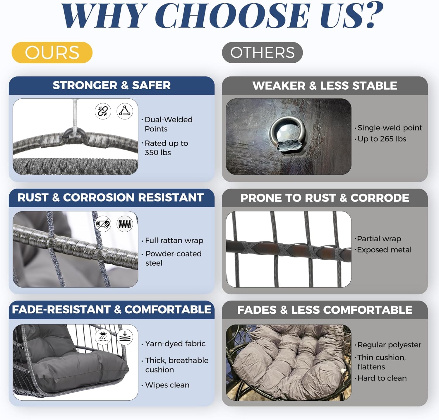 Outdoor Egg Swing Chair with Stand, 350 Lbs Heavy-Duty Rattan Hammock Hanging Wicker Patio Chair with Cushion