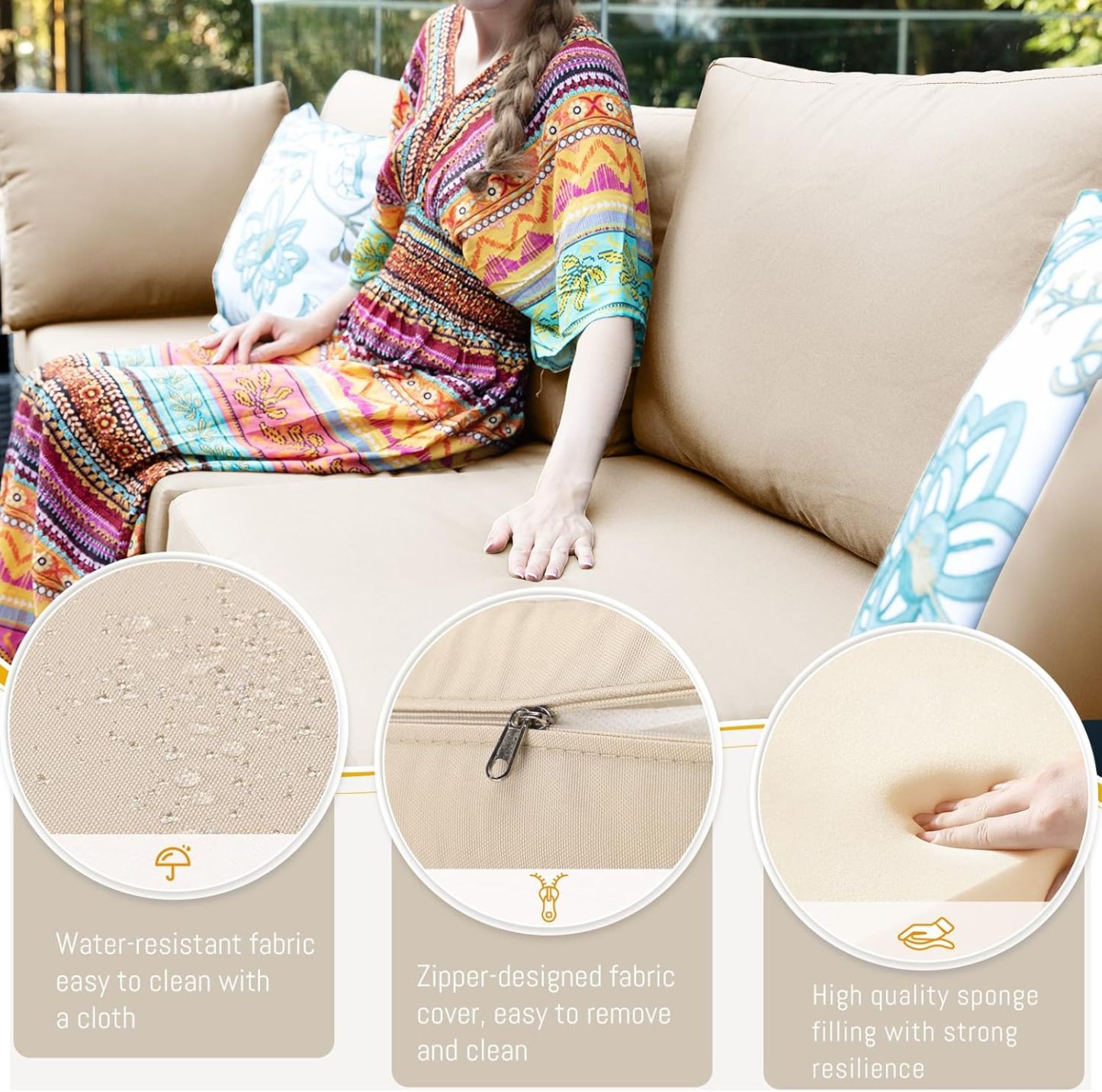 15 Piece Highback Wicker Patio Furniture Sets with Firepit, All-Weather Heavy Duty Outdoor Conversation Set Modular, Extra Deep Wide 14-Seats Sectional Couch Sofa for Backyard