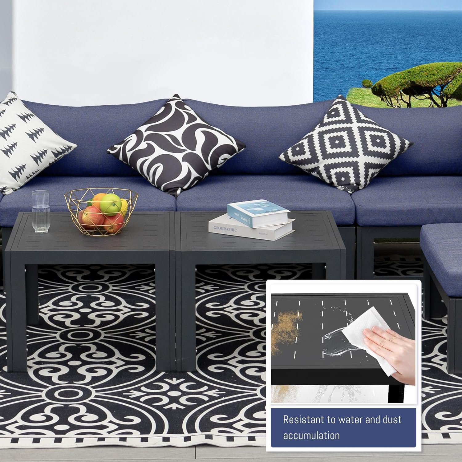 9 Piece Extra Large Luxurious Aluminum Outdoor Sectional Seating with Sun Lounger, All Weather Modular Patio Furniture Set, 500 lbs Heavy Duty Conversation Sofa