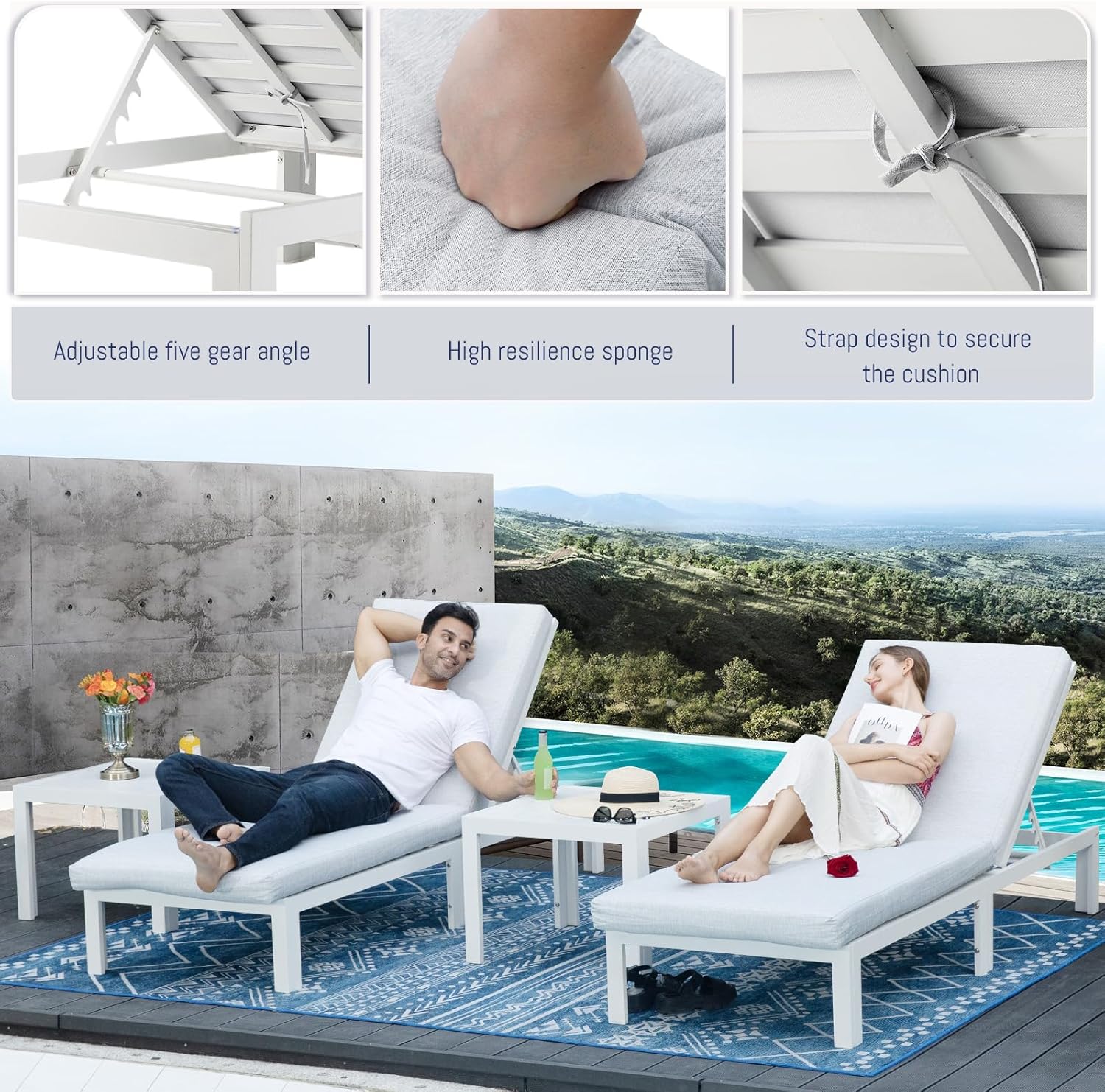 8 Pcs White Aluminum Patio Furniture Set with Fire Pit Table & Light Gray Cushion, Large Modern Outdoor Modular Sectional Sofa