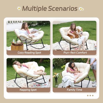 2 PCS Rocking Egg Chair Indoor Outdoor, Wicker Rattan Rocking Papasan Chairs with Thick Cushion, 450 Lbs Extra Wide Patio Rocker, Outdoor Furniture for Balcony
