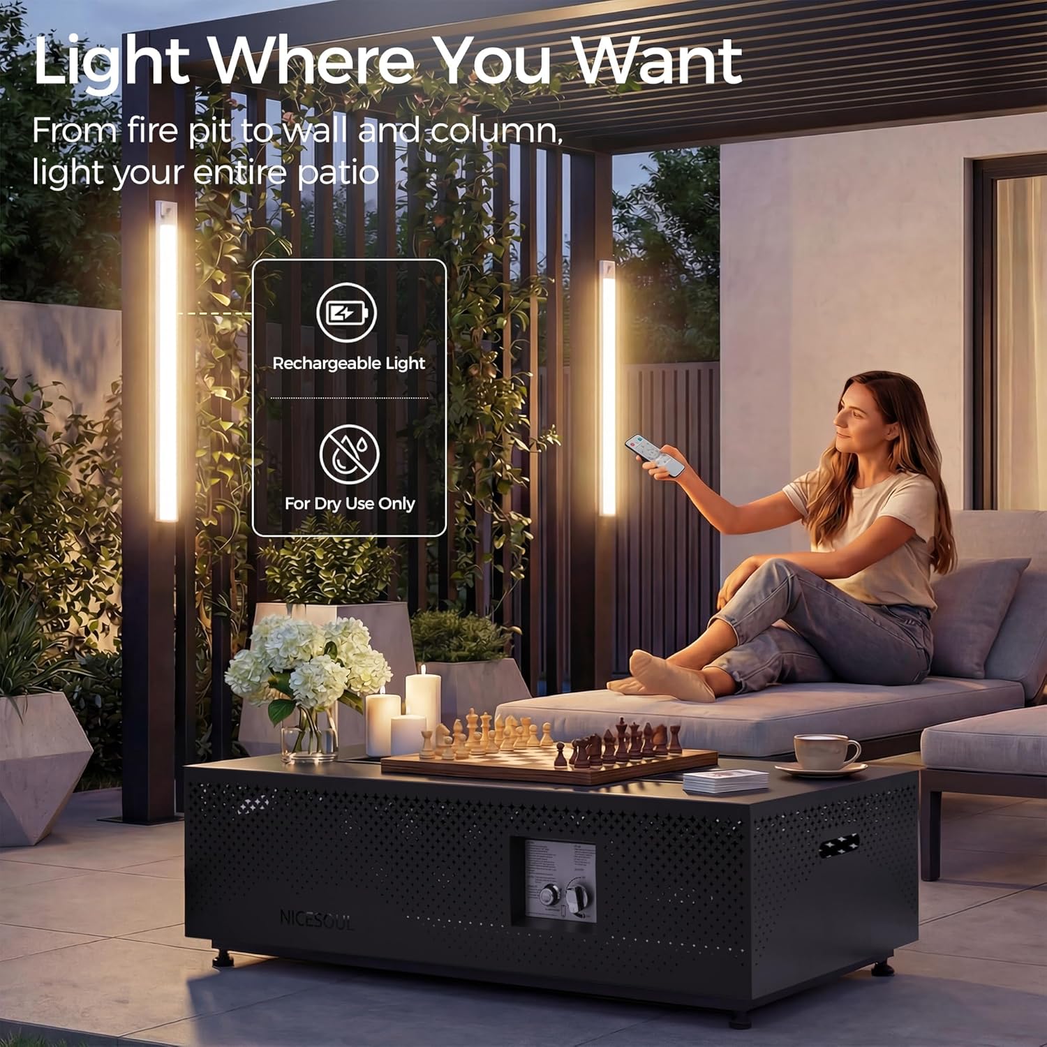 Large Rectangle Outdoor Patio Propane Gas Fire Pit Table Set with Tank Table, 50,000 BTU 42" Fireplace Table with Wind Guard, Removable Lid, Glass Beads, Rain Cover