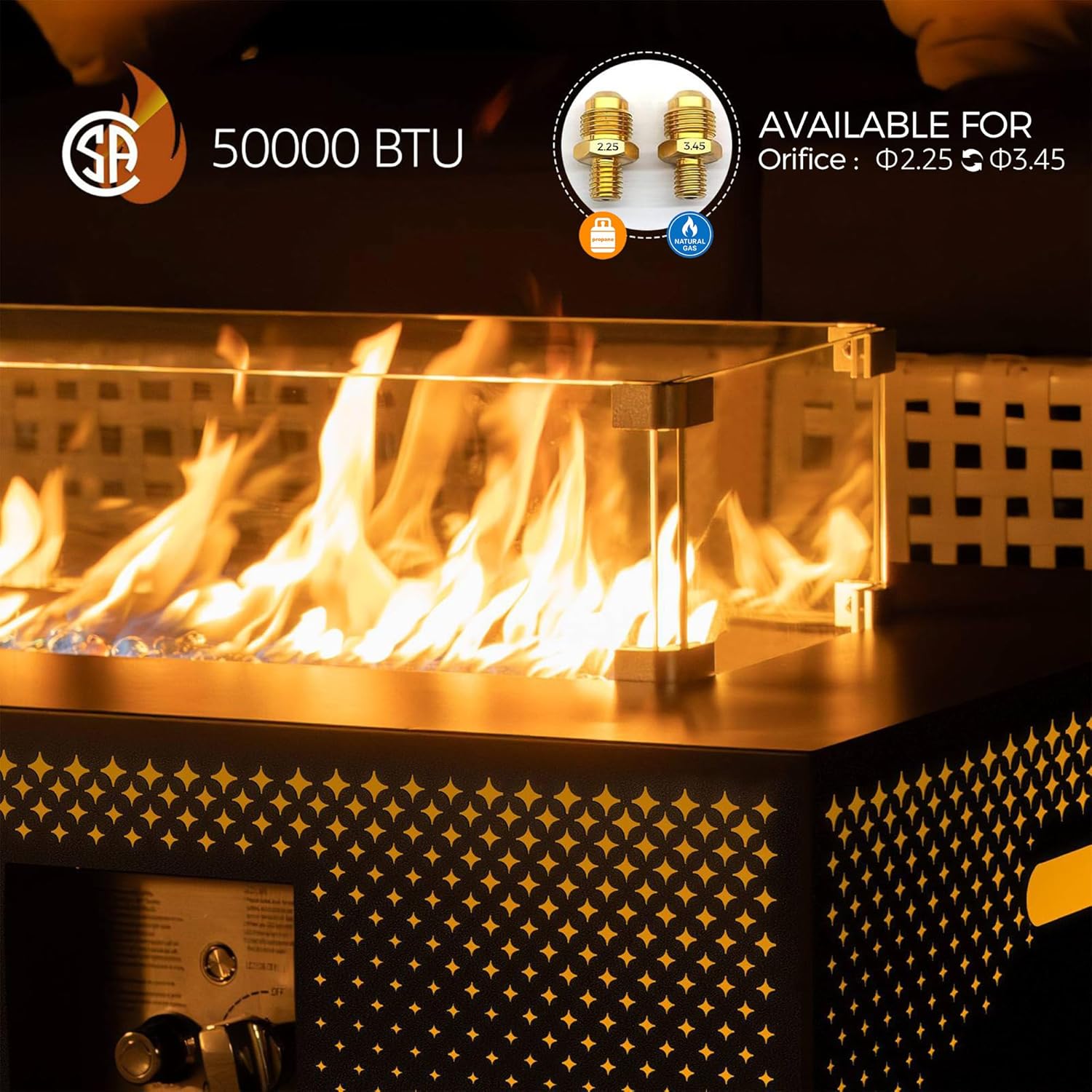 Large Rectangle Outdoor Patio Propane Gas Fire Pit Table Set with Tank Table, 50,000 BTU 42" Fireplace Table with Wind Guard, Removable Lid, Glass Beads, Rain Cover