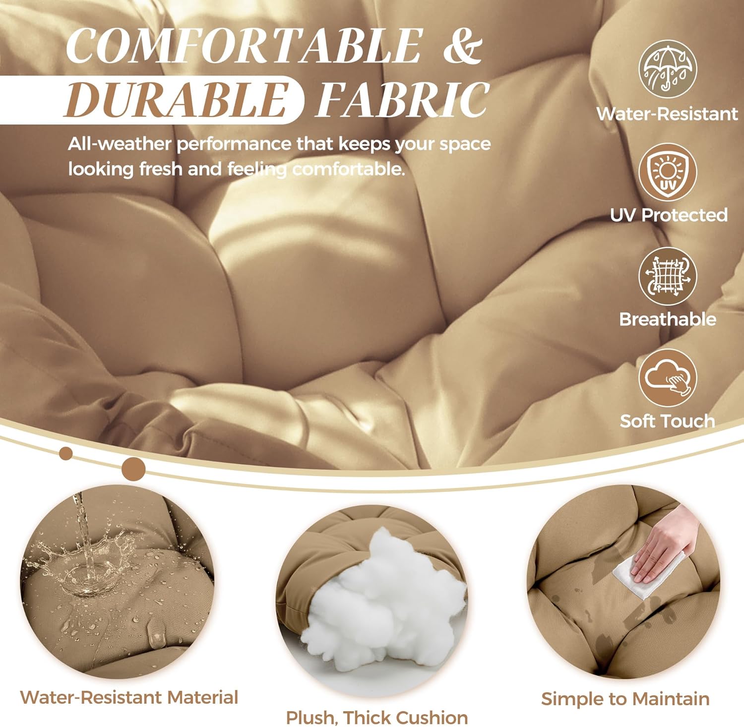 Outdoor Papasan Rocking Chair with Cushion and Frame, Oversized Large Patio Lounge Chairs, Rattan Comfy Egg Recliner Chair, 450 Lbs Capacity Glider Rocker