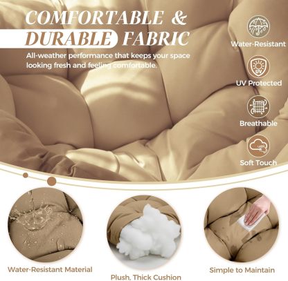 Outdoor Papasan Rocking Chair with Cushion and Frame, Oversized Large Patio Lounge Chairs, Rattan Comfy Egg Recliner Chair, 450 Lbs Capacity Glider Rocker