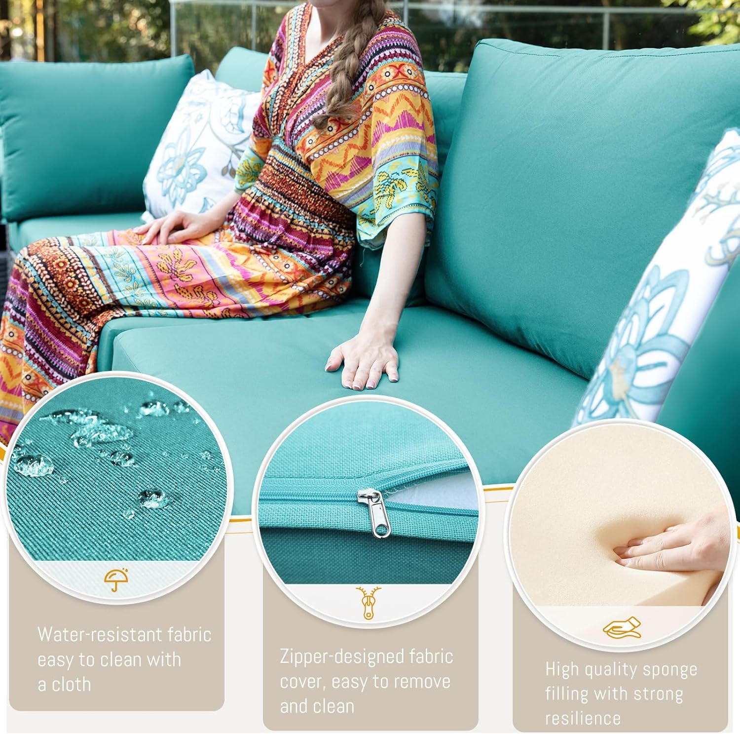 7-Piece Outdoor Patio Furniture Set with Propane/Natural Gas Fire Pit Table, High-Back Large Size Outside Sectional Couch Sofa, Comfy Wide Deep Seats for Yard