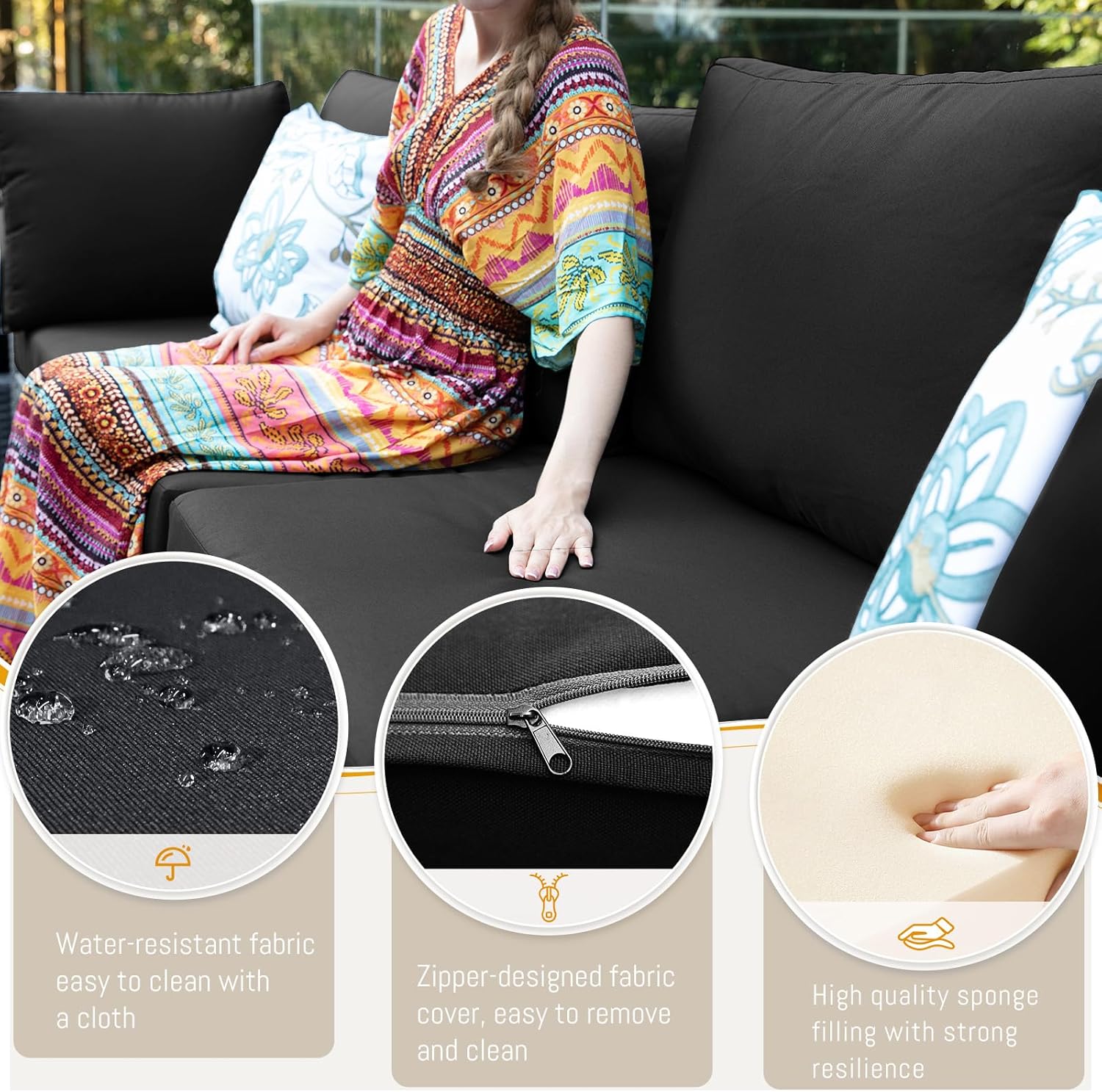 11 Piece High Back Outdoor Furniture Set with Firepit, Cozy Patio Conversation Set with Ottoman Modular, Extra Wide Deep 10-Seats Sectional Couch Sofa