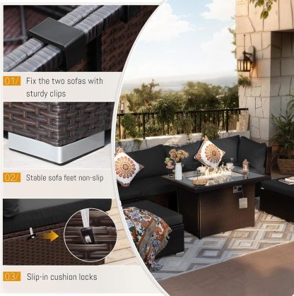 11 Piece High Back Outdoor Furniture Set with Firepit, Cozy Patio Conversation Set with Ottoman Modular, Extra Wide Deep 10-Seats Sectional Couch Sofa