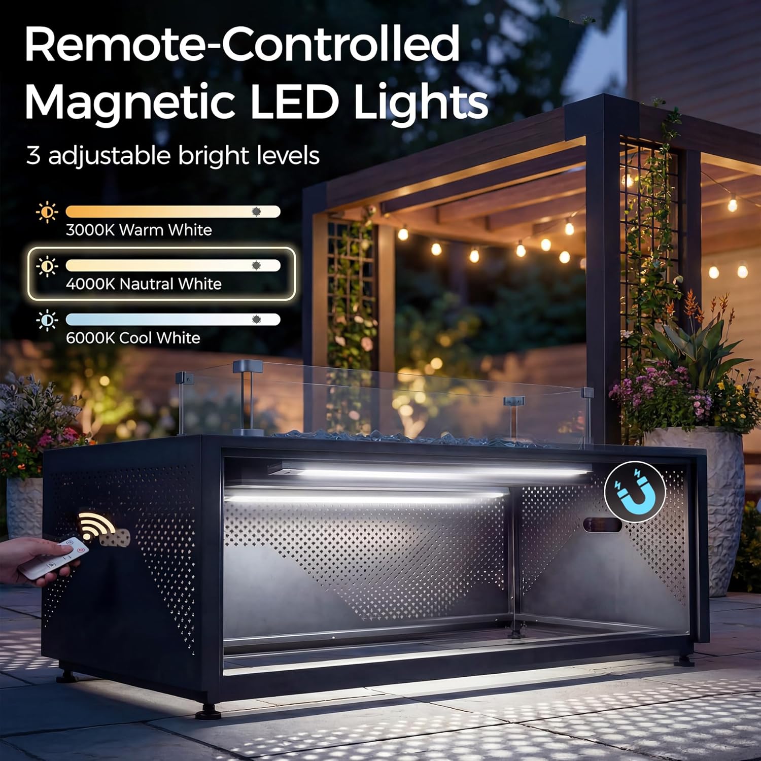 Large Rectangle Outdoor Patio Propane Gas Fire Pit Table Set with Tank Table, 50,000 BTU 42" Fireplace Table with Wind Guard, Removable Lid, Glass Beads, Rain Cover