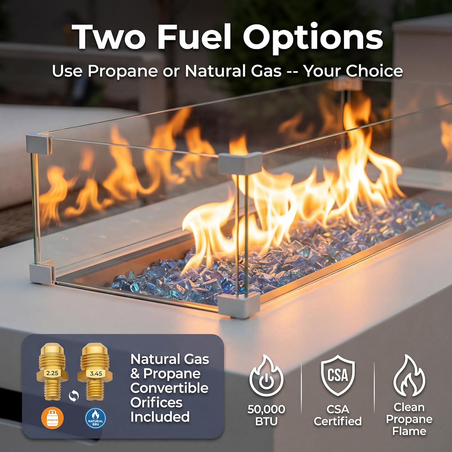 Large Rectangle Outdoor Patio Propane Gas Fire Pit Table Set with Tank Table, 50,000 BTU 42" Fireplace Table with Wind Guard, Removable Lid, Glass Beads, Rain Cover