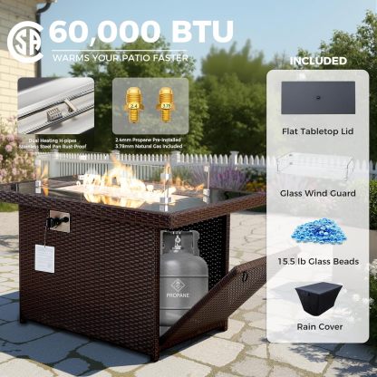 13 Piece High Back Wicker Patio Furniture Sets with Fire Pit, Elegant Oversized Outdoor Seating Set Modular, Comfy Extra Deep Wide 12-Person Sectional Couch Sofa for Backyard