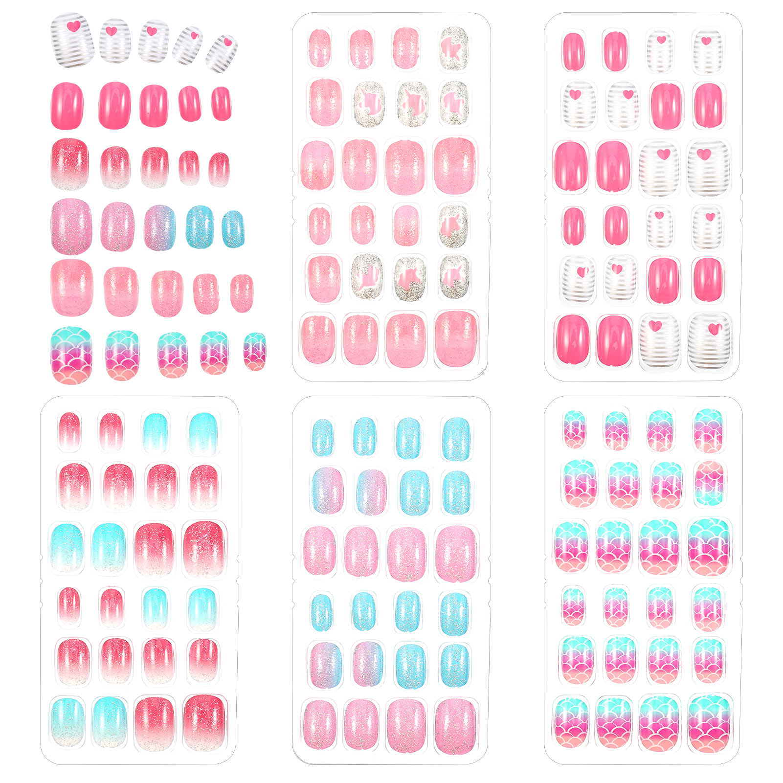 Topekada 120 Pcs Kids Fake Nails Press-on Nails,Pre-glue Full Cover, Glitter Gradient Color Rainbow Short False Nail Art Kits Set for Girls(Multicolor)