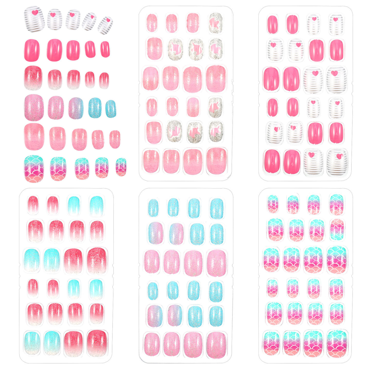 Topekada 120 Pcs Kids Fake Nails Press-on Nails,Pre-glue Full Cover, Glitter Gradient Color Rainbow Short False Nail Art Kits Set for Girls(Multicolor)