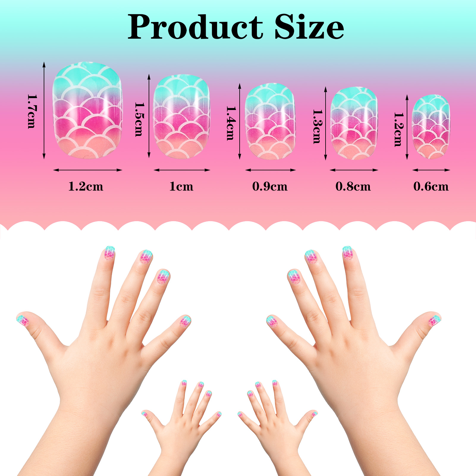 Topekada 120 Pcs Kids Fake Nails Press-on Nails,Pre-glue Full Cover, Glitter Gradient Color Rainbow Short False Nail Art Kits Set for Girls(Multicolor)