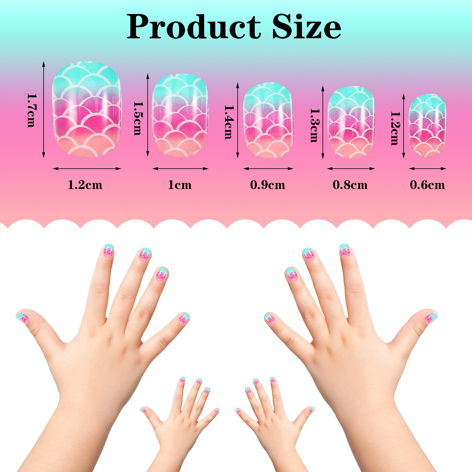 Topekada 120 Pcs Kids Fake Nails Press-on Nails,Pre-glue Full Cover, Glitter Gradient Color Rainbow Short False Nail Art Kits Set for Girls(Multicolor)