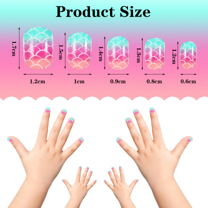Topekada 120 Pcs Kids Fake Nails Press-on Nails,Pre-glue Full Cover, Glitter Gradient Color Rainbow Short False Nail Art Kits Set for Girls(Multicolor)