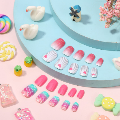 Topekada 120 Pcs Kids Fake Nails Press-on Nails,Pre-glue Full Cover, Glitter Gradient Color Rainbow Short False Nail Art Kits Set for Girls(Multicolor)