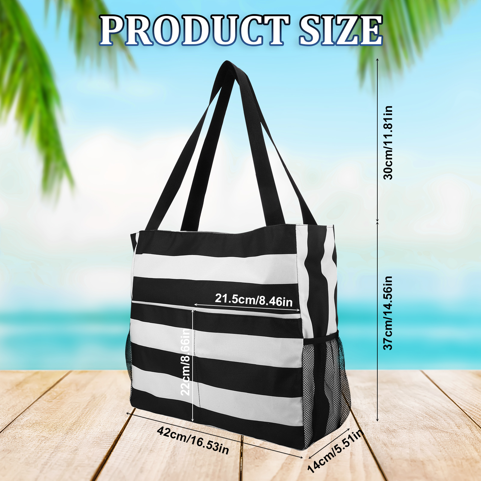 Bocaoying Women's Beach Bag, Waterproof Sandproof Beach Tote Bag, Large Beach Bag Featuring Back Zipper with 2 Mesh Side Pockets for Women's Essentials