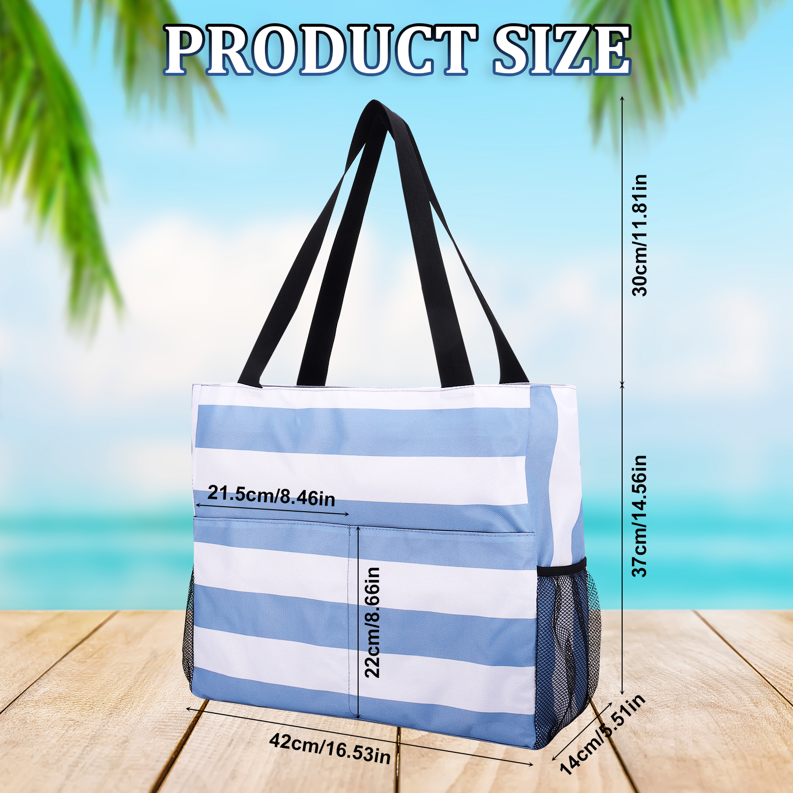 Bocaoying Women's Striped Beach Bag with Water-Resistant Design, Foldable Beach Tote with 2 Mesh Side Pockets, Large Beach Bag Featuring Back Zipper, Cute Woven Travel Bag for Women's Essentials