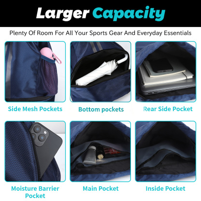 Bocaoying Sports Drawstring Backpack, Waterproof Gym Backpack, Swim Bag with Shoes Compartment, Pull String Sport Bag for Soccer and Basketball