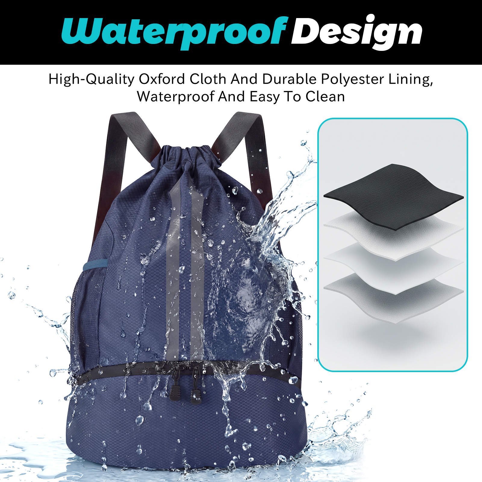 Bocaoying Sports Drawstring Backpack, Waterproof Gym Backpack, Swim Bag with Shoes Compartment, Pull String Sport Bag for Soccer and Basketball