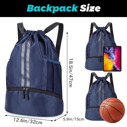 Bocaoying Sports Drawstring Backpack, Waterproof Gym Backpack, Swim Bag with Shoes Compartment, Pull String Sport Bag for Soccer and Basketball