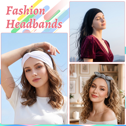 Bocaoying 12 Pack Headbands for Women, Non-Slip and Soft, Fabric Hair Bands for Yoga, White/Gray/Black