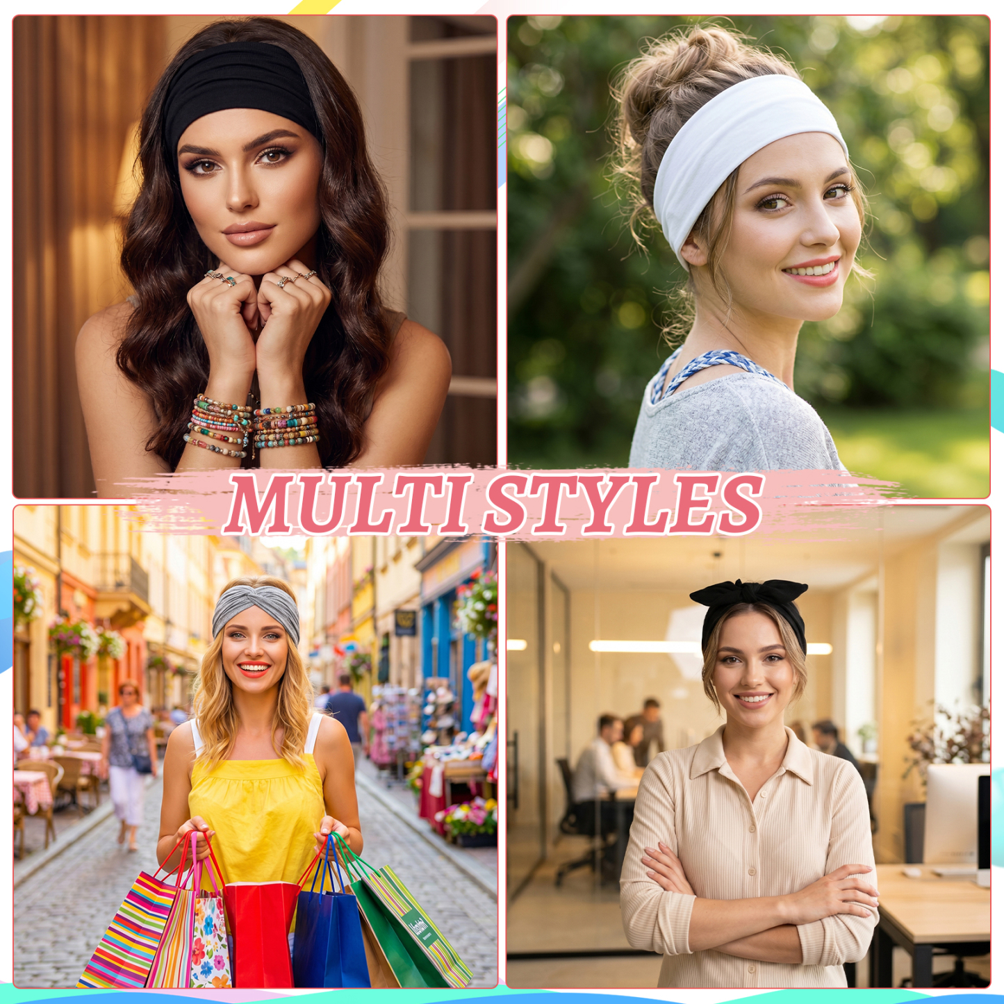 Bocaoying 12 Pack Headbands for Women, Non-Slip and Soft, Fabric Hair Bands for Yoga, White/Gray/Black