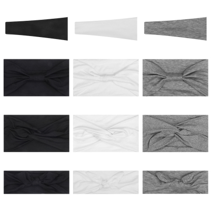 Bocaoying 12 Pack Headbands for Women, Non-Slip and Soft, Fabric Hair Bands for Yoga, White/Gray/Black